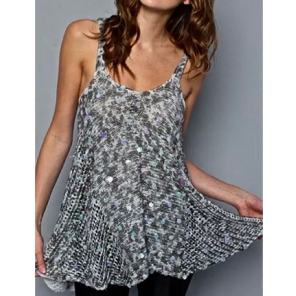 Free People Gray Swing Knit Sequin Tank Top Tunic size S $138
